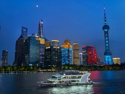 Huangpu River Cruise View of Lujiazui Night Skyline