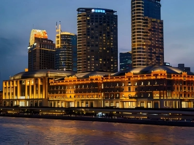 Night View of The Bund Historic Buildings from River