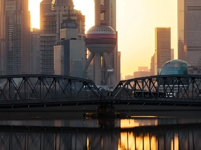 Waibaidu Bridge and Oriental Pearl Tower at Golden Hour