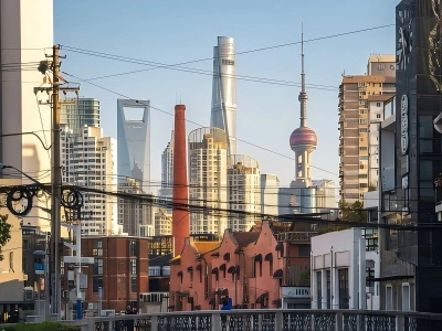Mix of old and new Shanghai city skyline