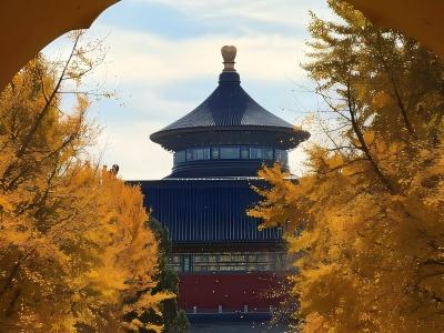 Hall of Prayer for Good Harvests framed by golden autumn ginkgo?trees