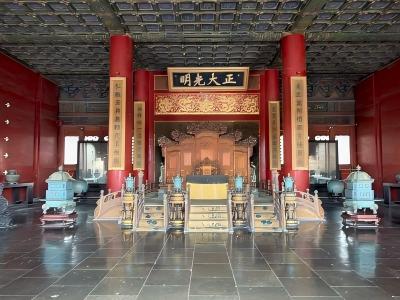 The dragon throne inside the Qianqing Palace in the Forbidden City