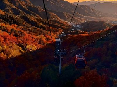 Autumn cable car scenery at Mutianyu Great Wall