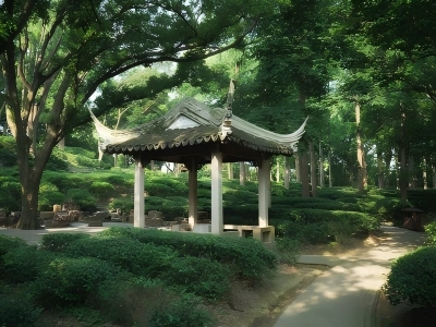 Huqiu Mountain Suzhou ancient pavilion lush forest scenery
