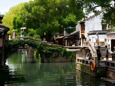 Zhouzhuang Water Town daytime canal stone bridge Jiangnan scenery