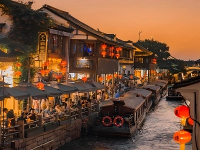 Evening Scenery of Shantang Street Suzhou Canal Water Town