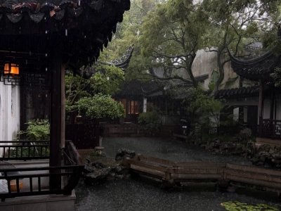 Rainy Day Scene of Suzhou Classical Garden