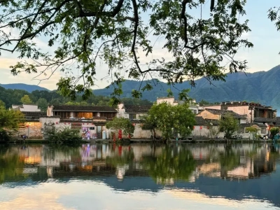 Hongcun ancient village lake reflection, Huizhou architecture