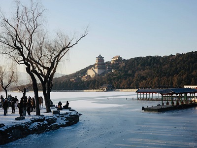 Kunming Lake in the Summer Palace freezes over in winter