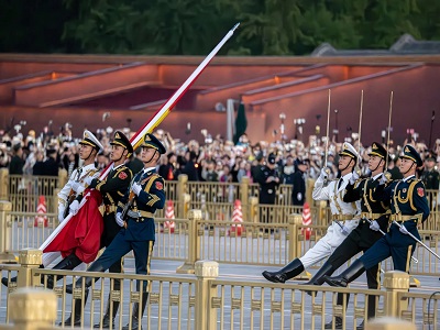 The national flag team during the flag-raising ceremony at Tiananmen Square