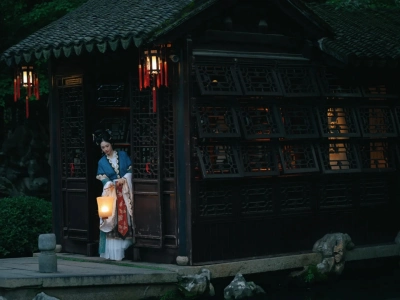 Hanfu Experience in Ancient Garden Night Scene
