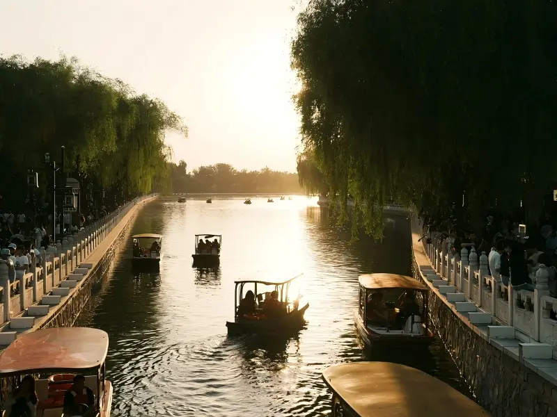Shichahai Lake Boats at Sunset Beijing