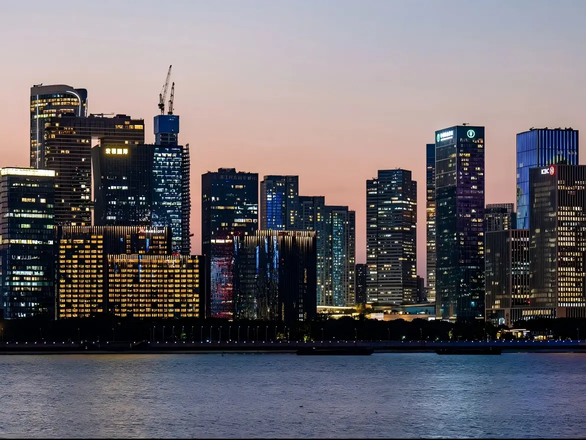 Hangzhou Qiantang River CBD Skyline Dusk
