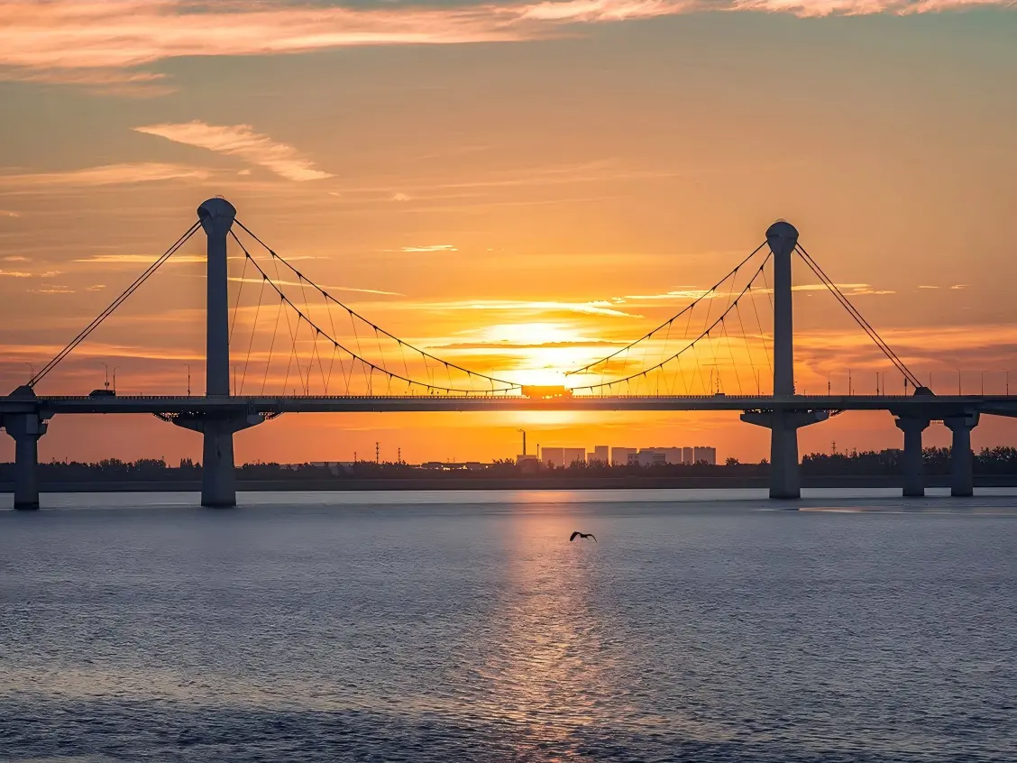 Qiantang River Bridge Golden Hour Sunset Hangzhou