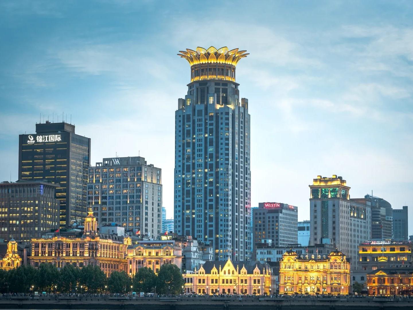 Mix of historic and modern buildings along The Bund