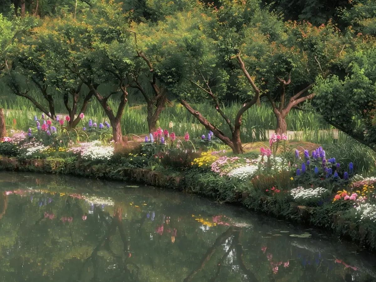 Flower-lined Water Bank in Xixi Wetland Flower-lined Water Bank in Xixi Wetland